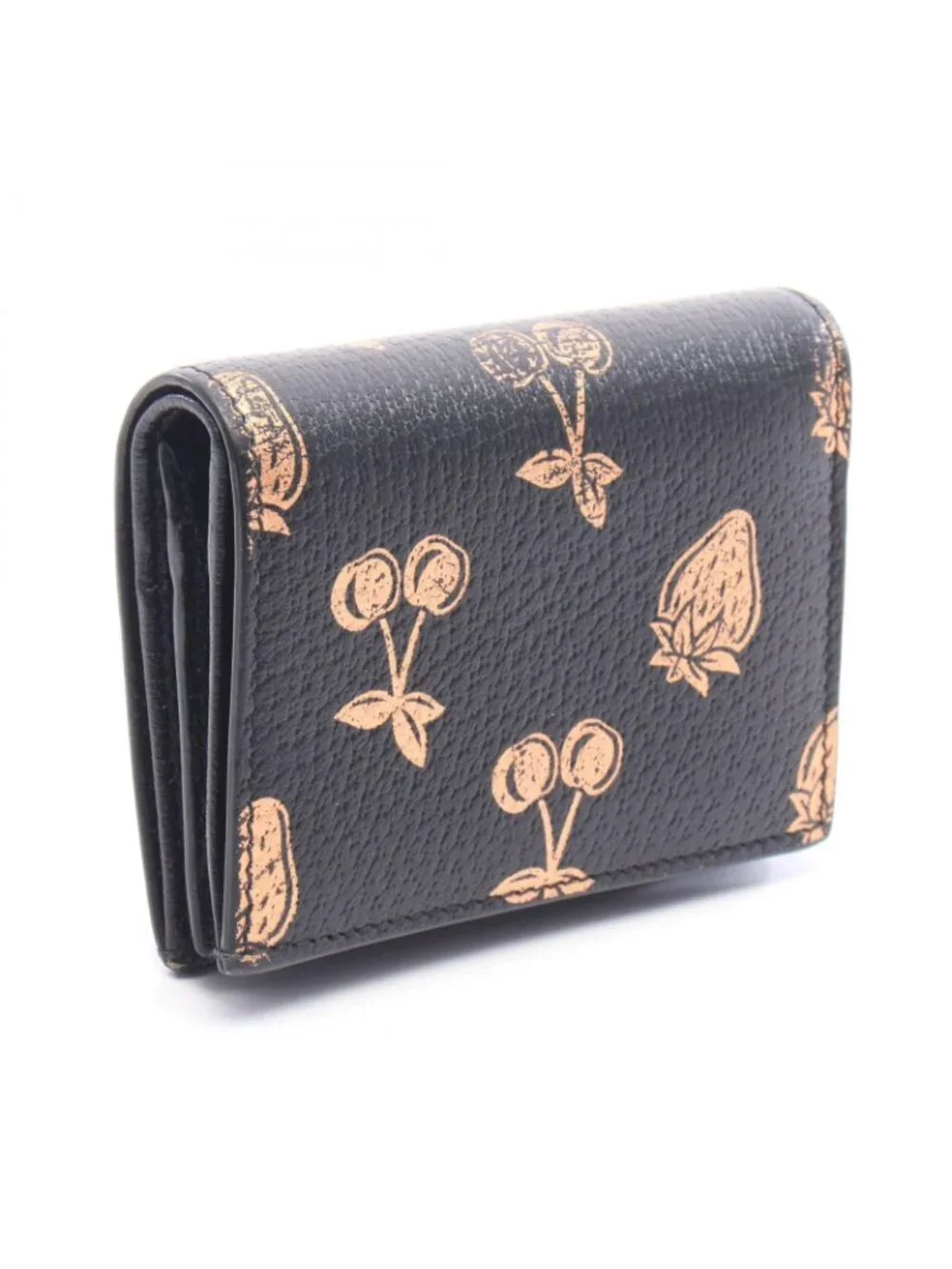 Gucci Bifold Wallet Petit Marmont GG Fruit Pattern Black Pink Gold Leather
